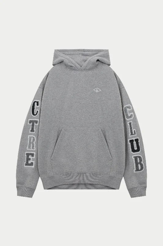 Retro Aesthetic MULTIBADGE CHENILLE RELAXED HOODIE - GREY