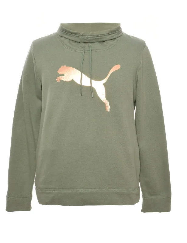 Functional Fashion Light Green Puma Printed Sweatshirt - L