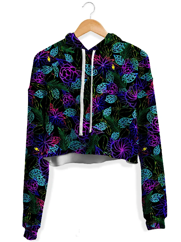 Layered Grunge Light Night Floral Fleece Crop Hoodie