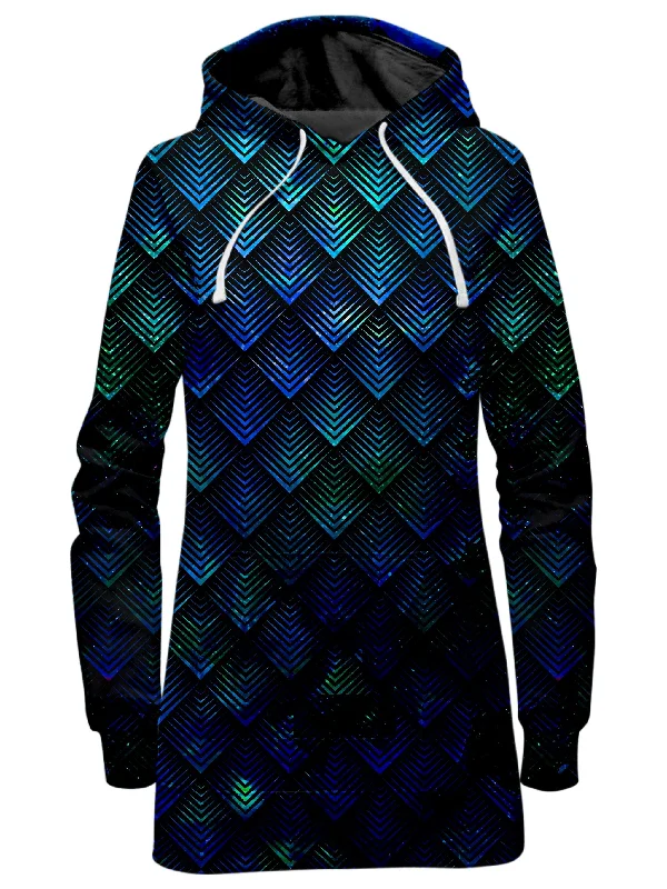 Sporty Edge Galactic Dragon Scale Teal Hoodie Dress