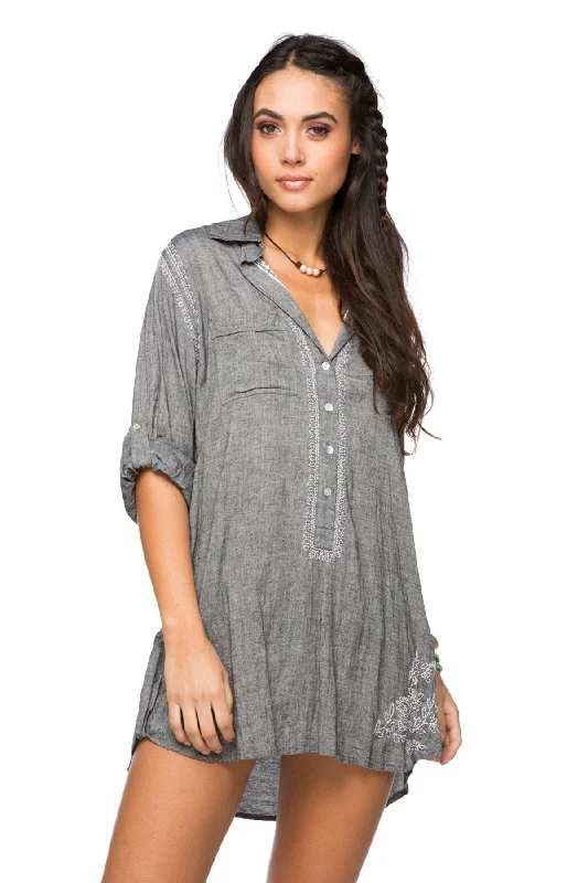 Tailored Grunge Boyfriend shirt in Chambray - Charcoal