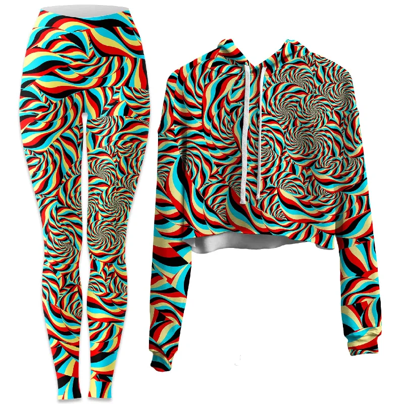 Rugged Streetwear Trippy Swirl Crop Hoodie and Leggings Combo