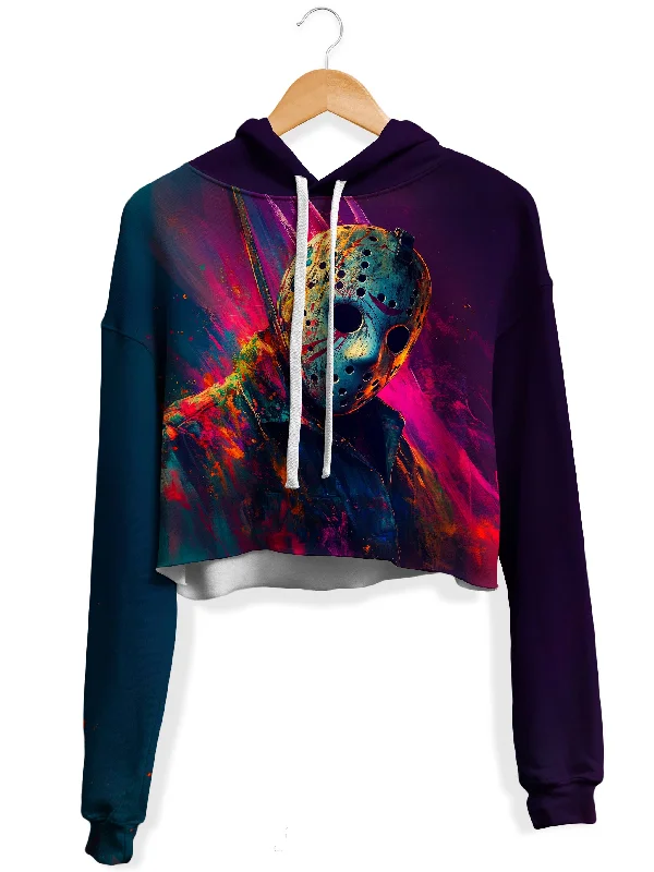 Sleek Modern Neon Nightmare Fleece Crop Hoodie