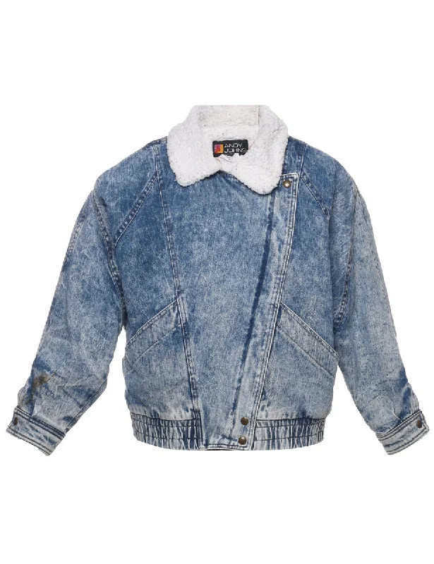 Clean Fashion Acid Wash Shearling Denim Jacket - M