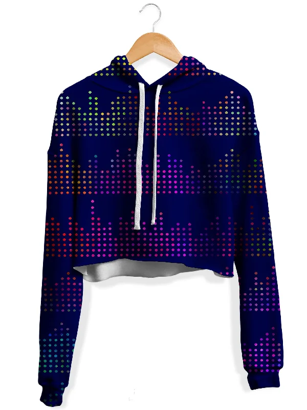 Luxe Casual Techno Equalizer Bars Fleece Crop Hoodie