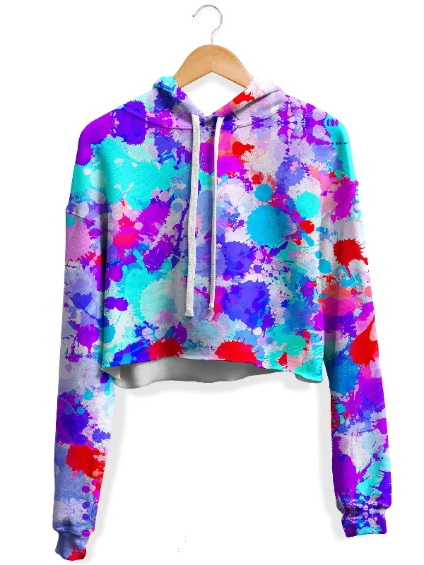 Modern Sporty Cherry Frost Paint Splatter Fleece Crop Hoodie