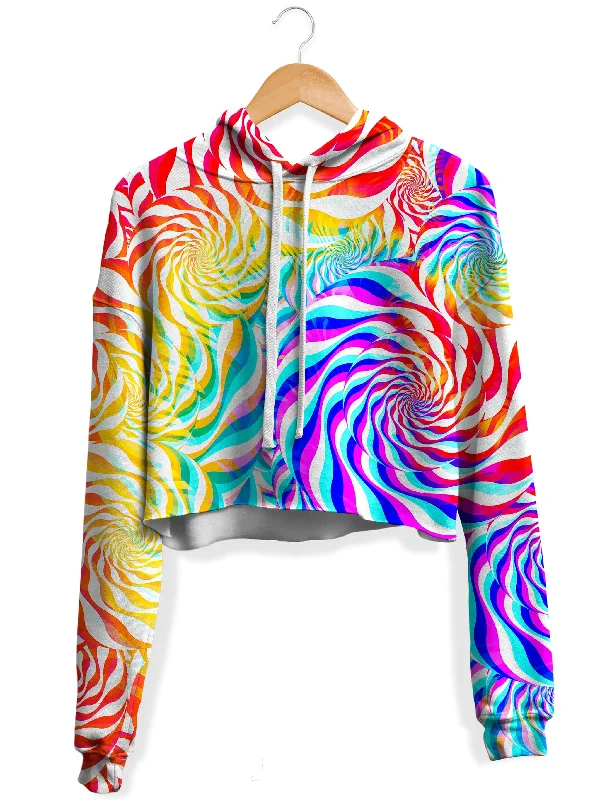 Vintage Retro PLUR Rainbow Fleece Crop Hoodie