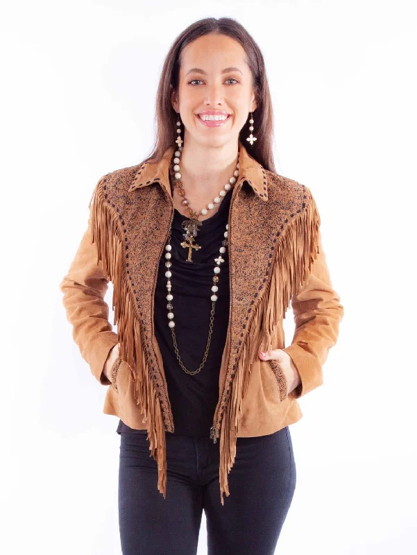 Sleek Streetwear Scully Womens Rodeo Fringe Tan Leather Leather Jacket L