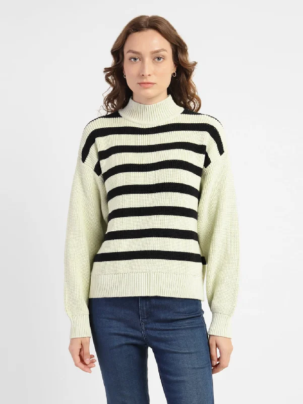 Futuristic Minimalism Women's Striped High Neck Sweater