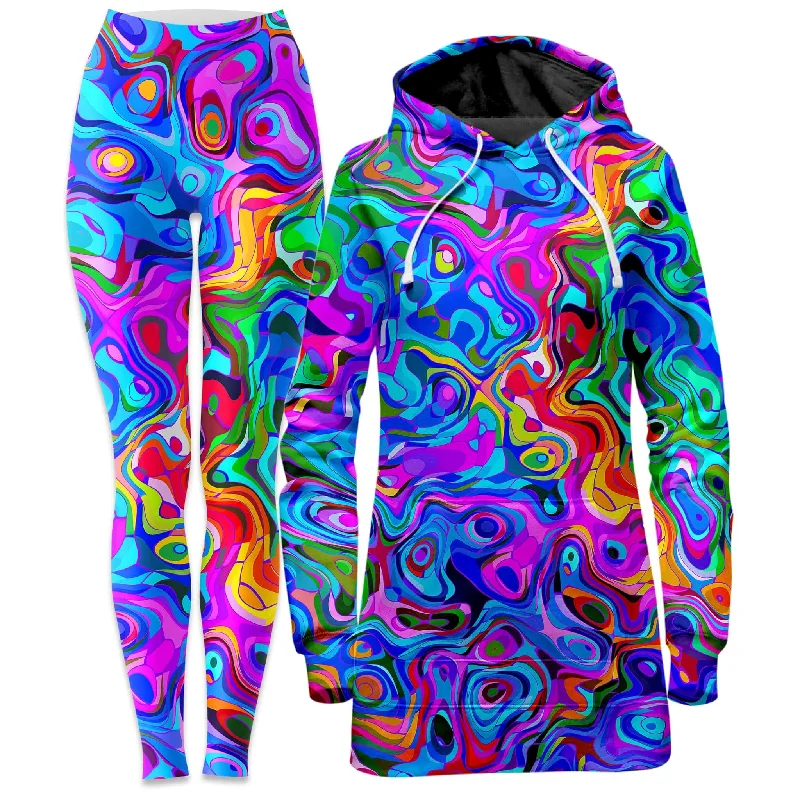 Tailored Chic Rainbow Waves Hoodie Dress and Leggings Combo