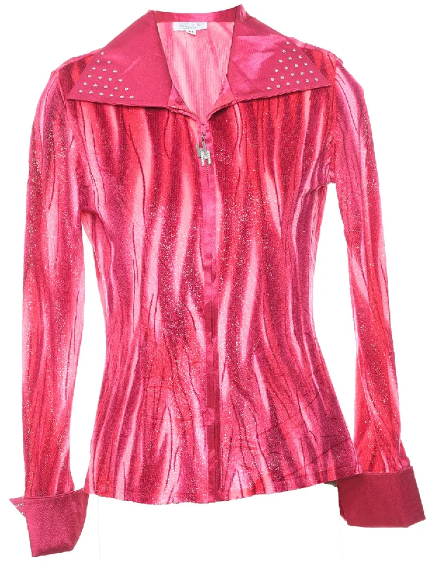 Soft Utility Pink Sparkly Y2K Diamanté Detail Evening Jacket - M