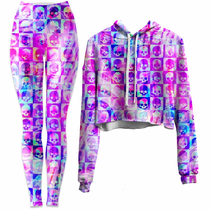 Contemporary Pastels Skull Fam Pink Crop Hoodie and Leggings Combo