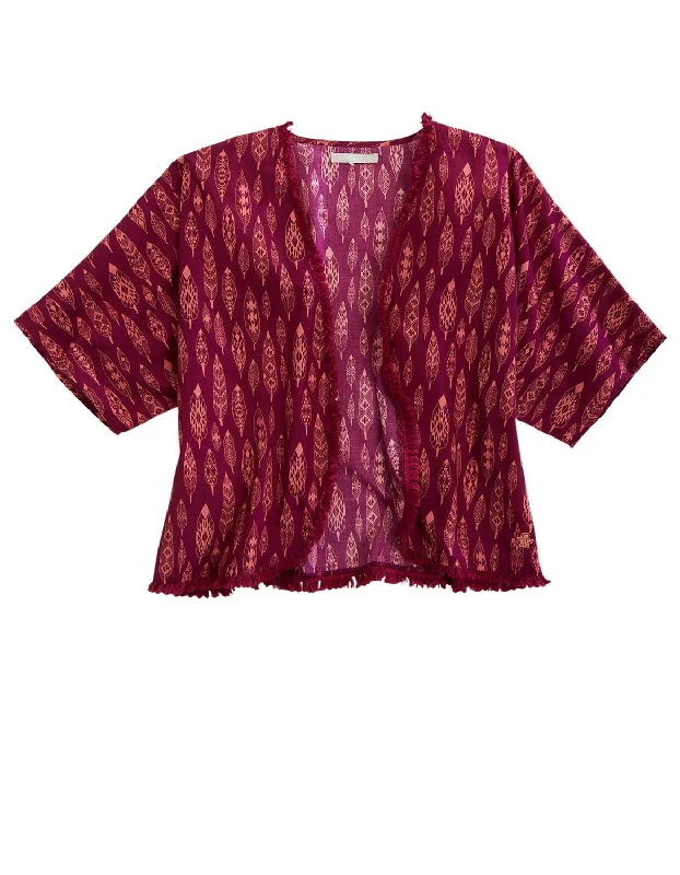 Timeless Layers Tin Haul Womens Aztec Feathers Wine 100% Cotton S/S Cardigan Sweater