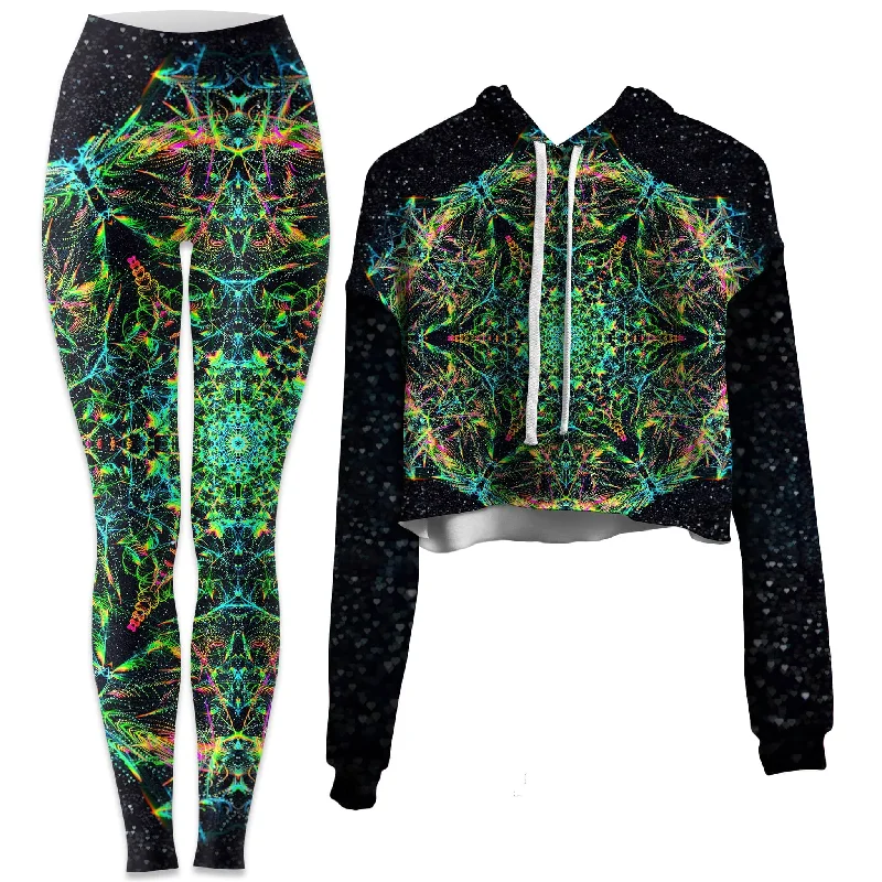 Urban Chic Green Prism Crop Hoodie and Leggings Combo