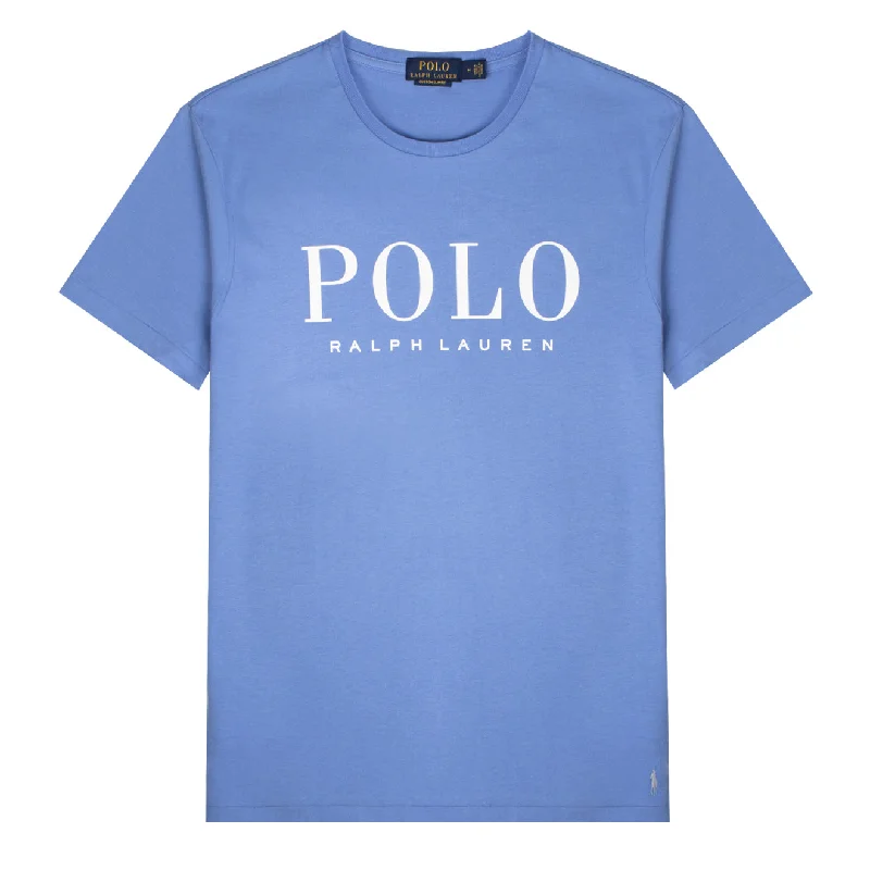 Retro Sporty Polo Ralph Lauren Custom Slim Fit Logo Jersey T-Shirt Harbour Island Blue