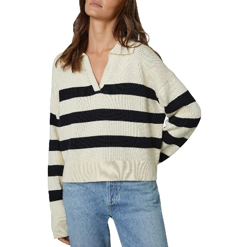 Relaxed Sporty VELVET BY GRAHAM & SPENCER Womens Striped Collared Pullover Sweater