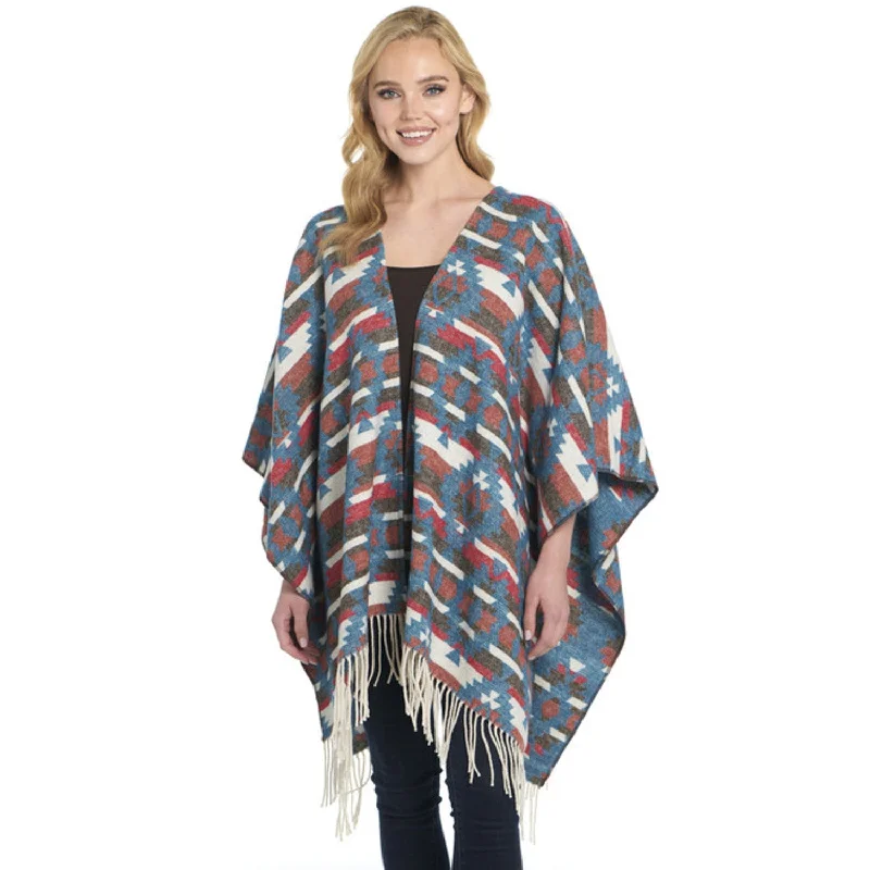 Urban Chic Cripple Creek Womens Open Front Blanket Wrap Larimar Blue 100% Polyester Poncho