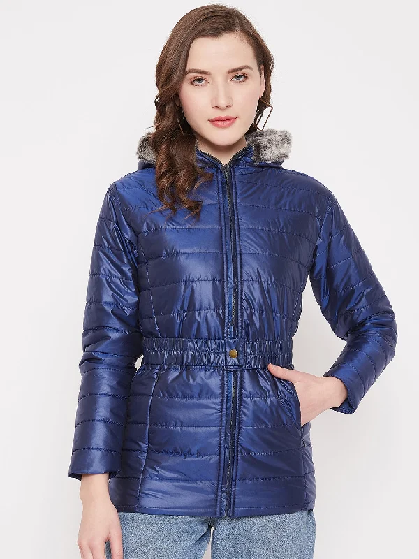 Relaxed Sporty JUMP USA Womens Blue Hood Quilted Jacket