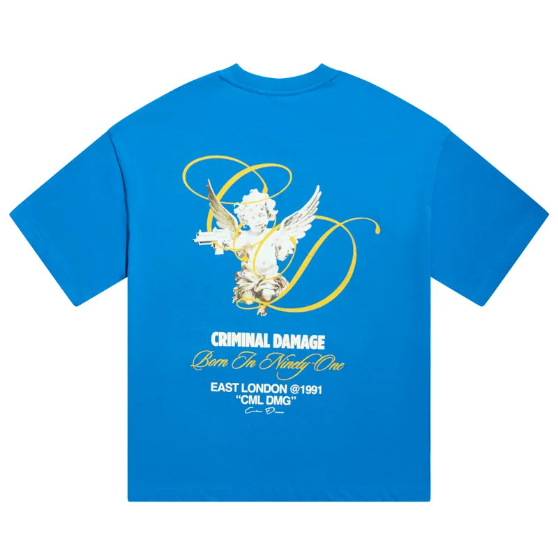 Futuristic Casual Criminal Damage Angel Cherub Tee - Blue