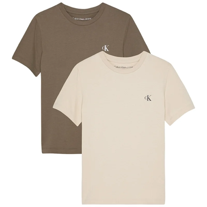 Chic Minimalist Calvin Klein Monogram T-shirt 2-pak Shitake/Classic Beige