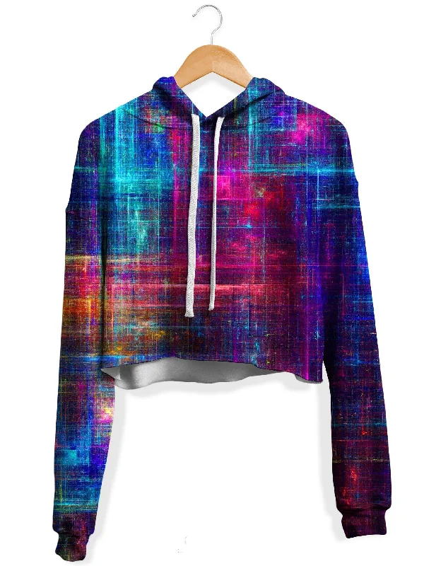 Everyday Basics Psychedelic Matrix Rainbow Fleece Crop Hoodie