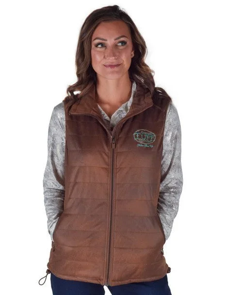 Soft Elegance Cowgirl Tuff Womens Midweight Logo Brown Poly/Spandex Faux Leather Vest