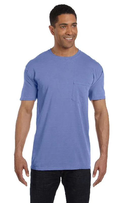 Classic Chic Comfort Colors Mens Short Sleeve Crewneck T-Shirt w/ Pocket - Flo Blue