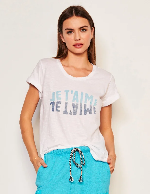 Clean Lines Sundry Je T'aime Rolled Sleeve Tee in Dew Blue