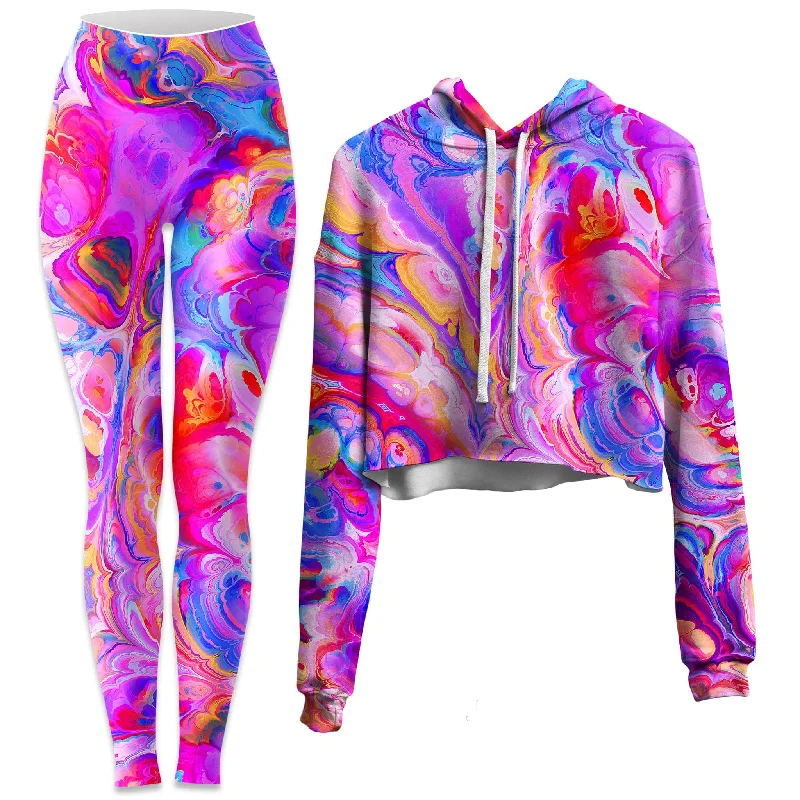 Cozy Tailoring Plasma Flow Crop Hoodie and Leggings Combo