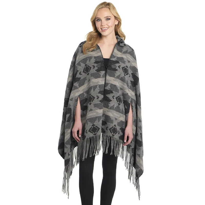 Everyday Basics Cripple Creek Womens Navajo Open Front Hooded Mountain Mist Polyester Poncho