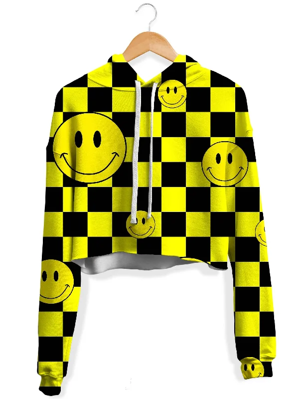 Contemporary Edge Smile Checkerboard Fleece Crop Hoodie