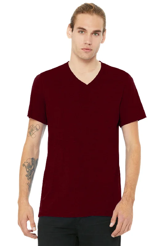 Contemporary Chic Bella + Canvas Mens CVC Short Sleeve V-Neck T-Shirt - Heather Cardinal Red