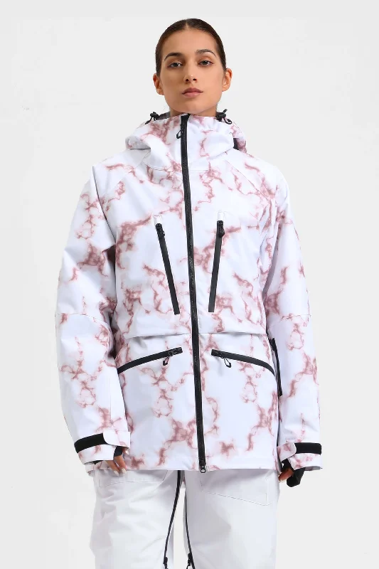 Modern Essentials Women's Pink Marble Multifunctional Waterproof Insulated Snow Jacket