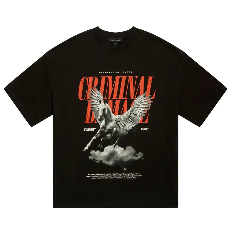 Elegant Monochrome Criminal Damage Pegasus Tee - Black/Red