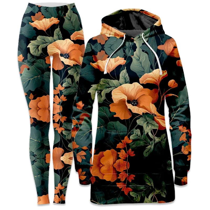 Artistic Layers Tangerine Floral Hoodie Dress and Leggings Combo