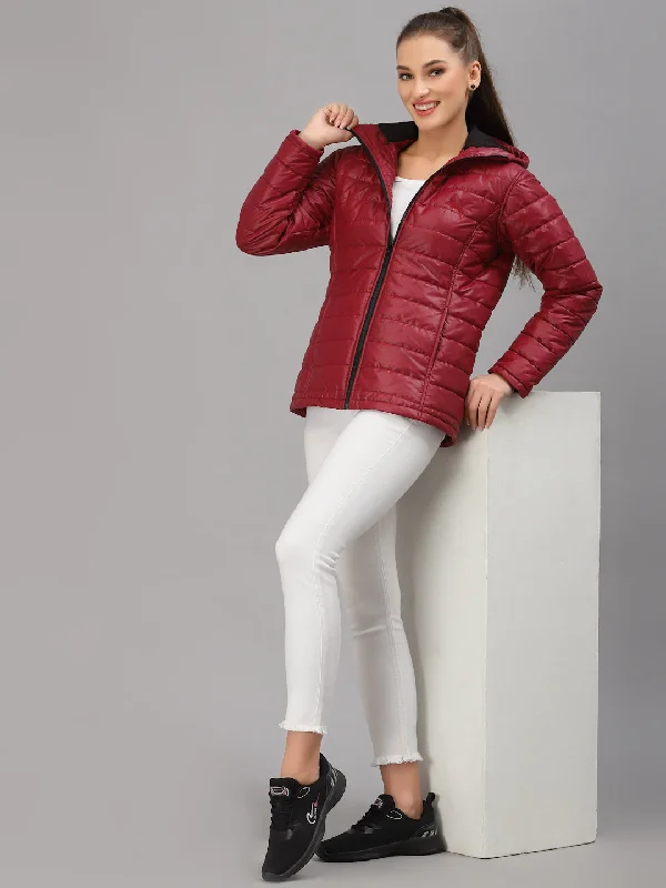 Classic Chic JUMP USA Women Maroon Solid Active Wear Jacket With Hood