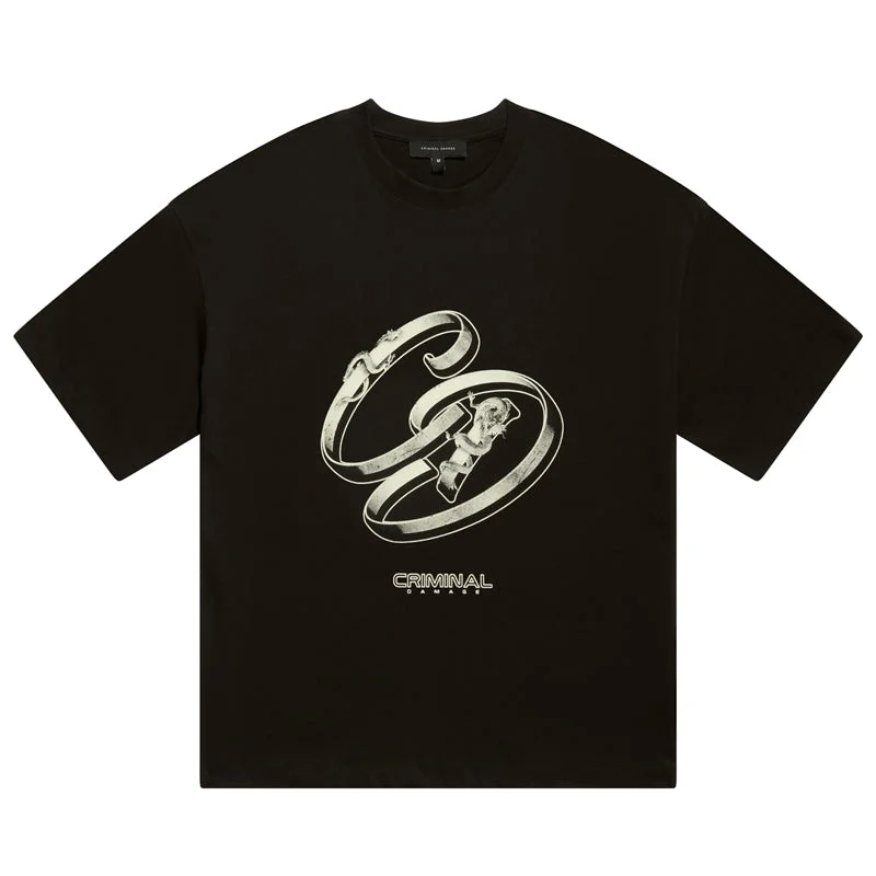 Weekend Minimalism Criminal Damage Ribbon Logo Tee - Black