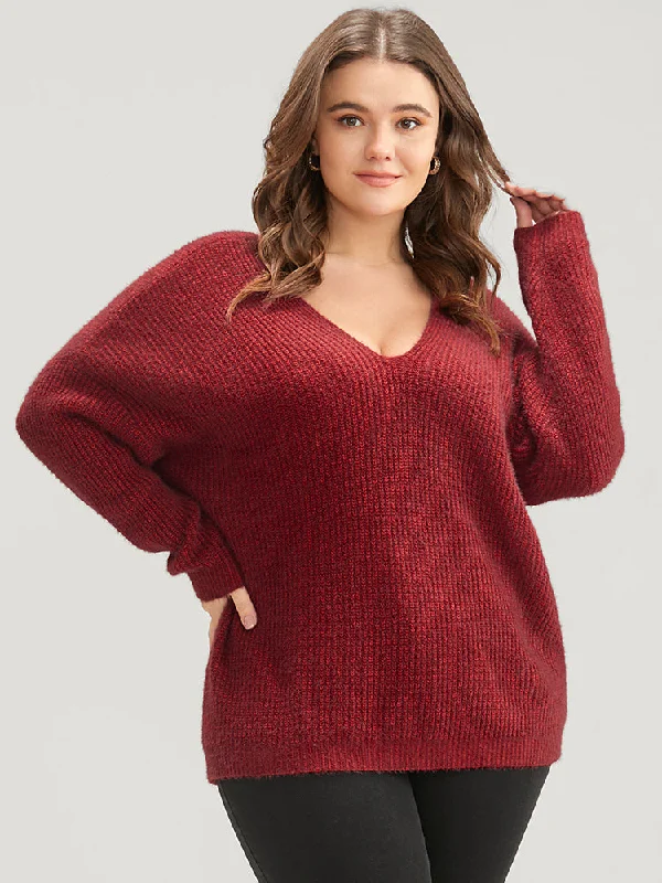 Everyday Tailoring Solid Soft Pointelle Knit Cut Out Fluffy Knit Top