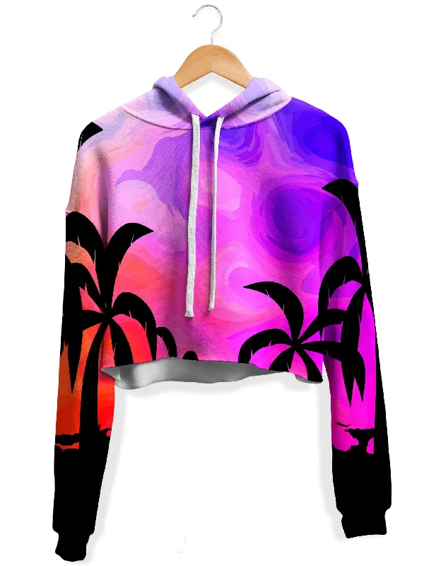 Futuristic Minimalism Tropical Twilight Fleece Crop Hoodie