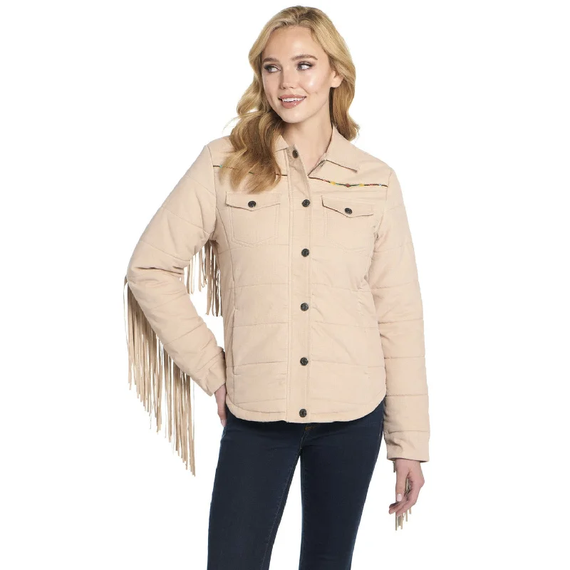 Retro Casual Cripple Creek Womens Quilted Micro-Cord Fringe Bedrock 100% Cotton Cotton Jacket