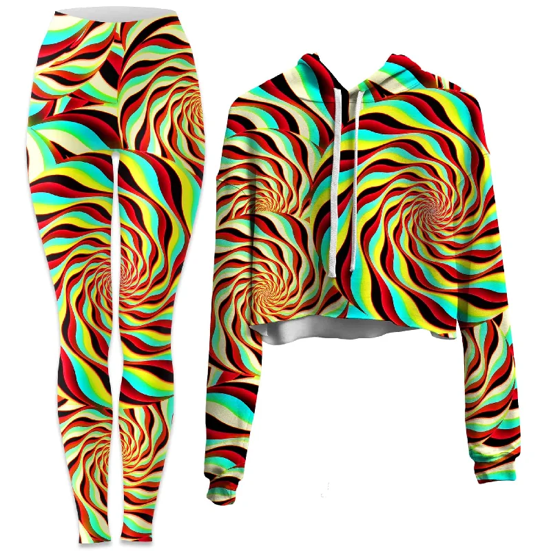 Streetwear Edge Pineal Swirl Crop Hoodie and Leggings Combo