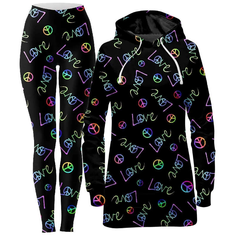 Casual Utility Peace and Love Hoodie Dress and Leggings Combo