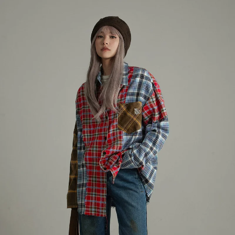 Sophisticated Minimalism Color Matching Check Loose Fit Shirt