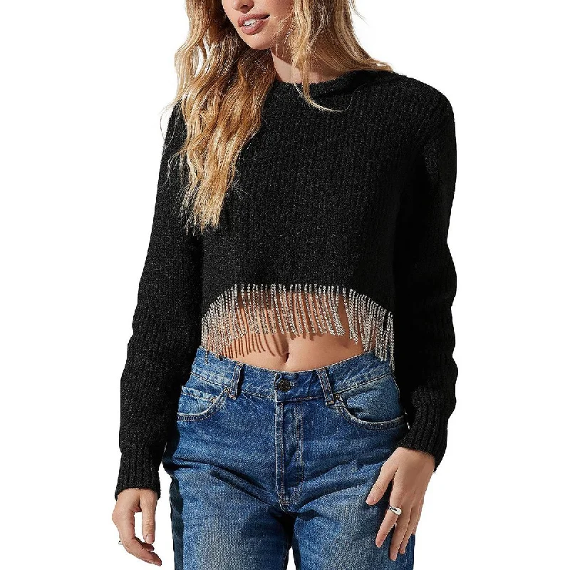 Sleek Modern ASTR the Label Womens Wool Blend Rhinestone Crop Sweater