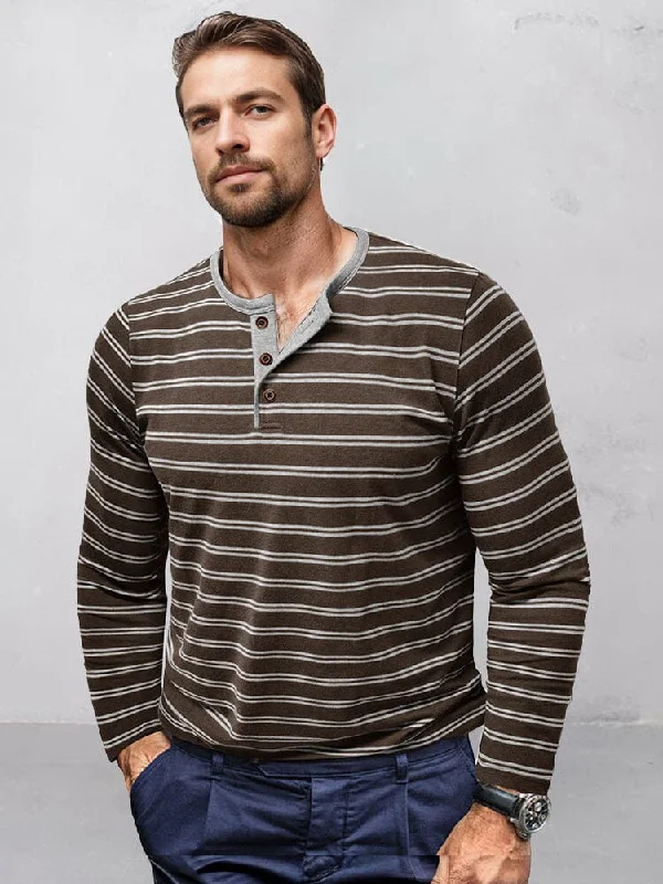 Sleek Outfit Comfy Soft Stripe Henley Shirt