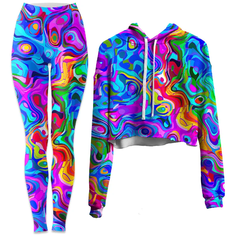 Relaxed Prints Rainbow Waves Crop Hoodie and Leggings Combo