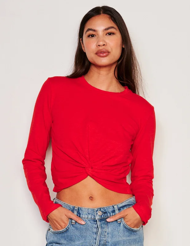 Bold Elegance Sundry Long Sleeve Twist Tee in Flare Red