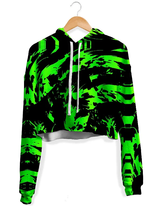 Modern Simplicity Neon Graffiti Paint Splatter Fleece Crop Hoodie