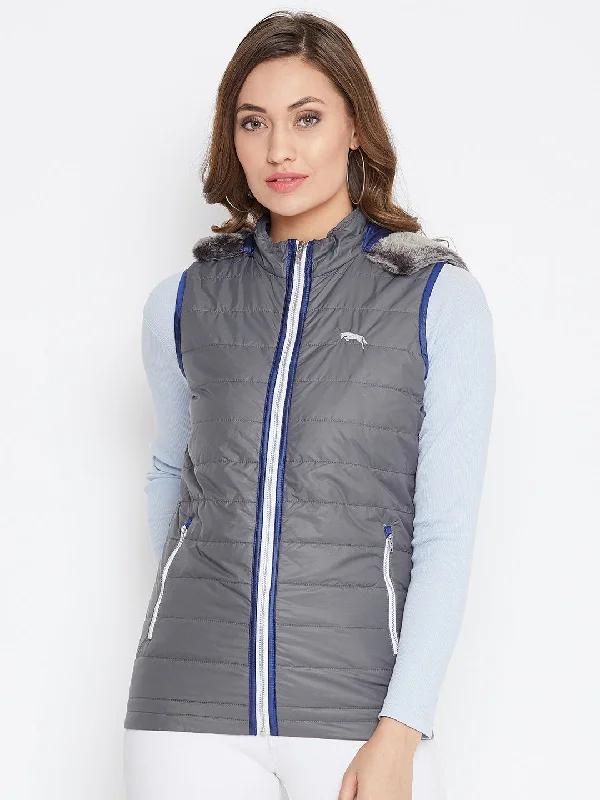 Simplistic Fashion Women Grey Casual Quilted Jacket