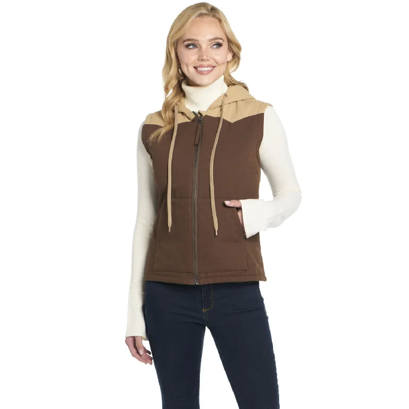 Smart Casual Wear Cripple Creek Womens Two-Toned Hooded CCP English Walnut 100% Cotton Cotton Vest